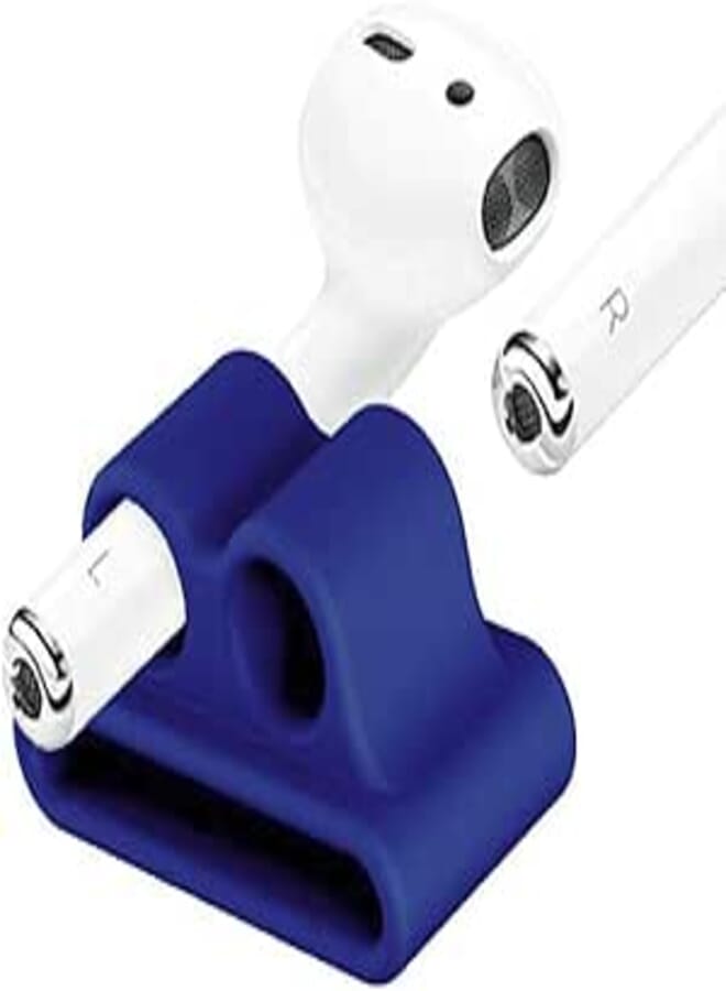 Earphone Stand (Portable on Watch Strap) to protect the Earpiece from loss, Flexible silicone Compatible with Apple Wireless Earphones AirPods (Dark Blue)